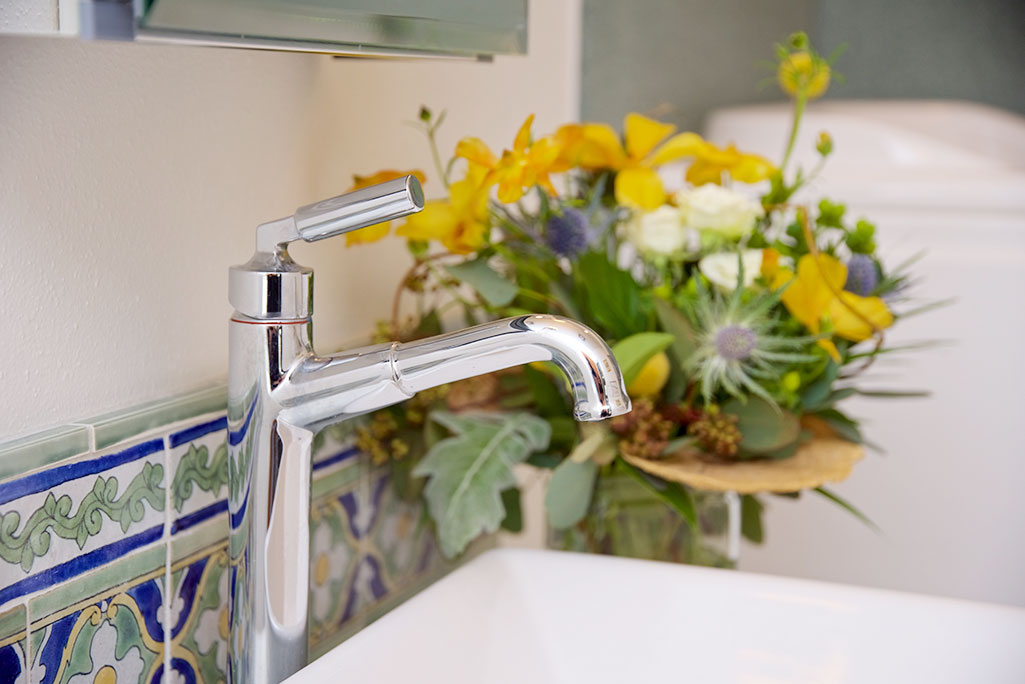 Lane County Eugene Bathroom Remodel Hand Painted Backsplash