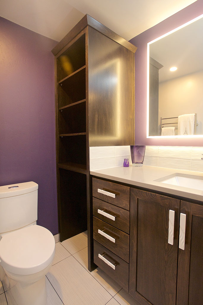 Plentiful storage in this Eugene bathroom remodel