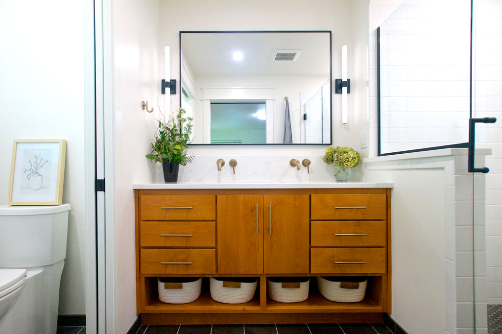 Eugene Bathroom Remodeler near me Custom Alder Vanity