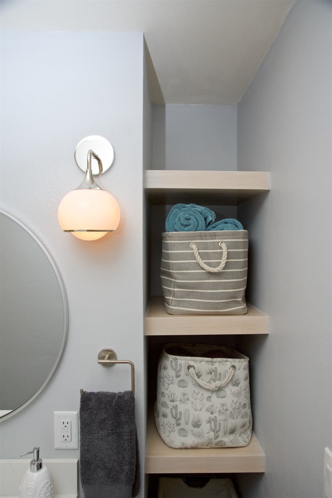 Eugene Guest Bathroom Remodel Custom Floating Shelves