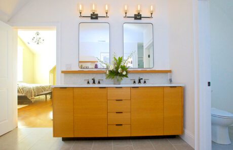 Bathroom Design and Remodel with Custom White Rift Oak Vanity