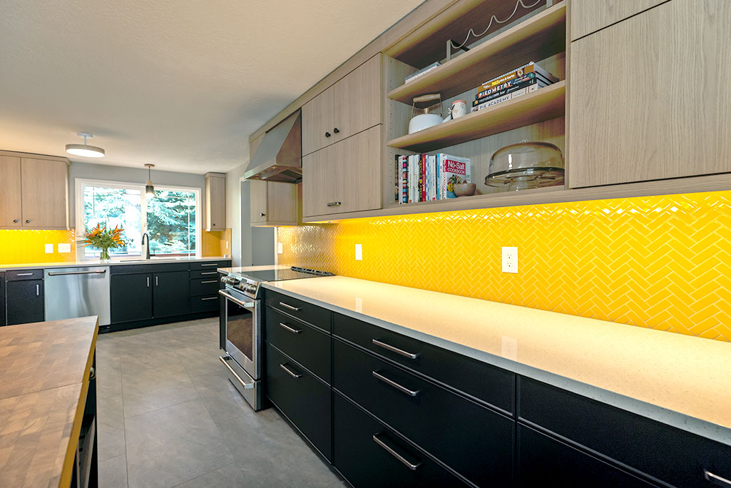 Kitchen Design features Mosaic Tile Backsplash