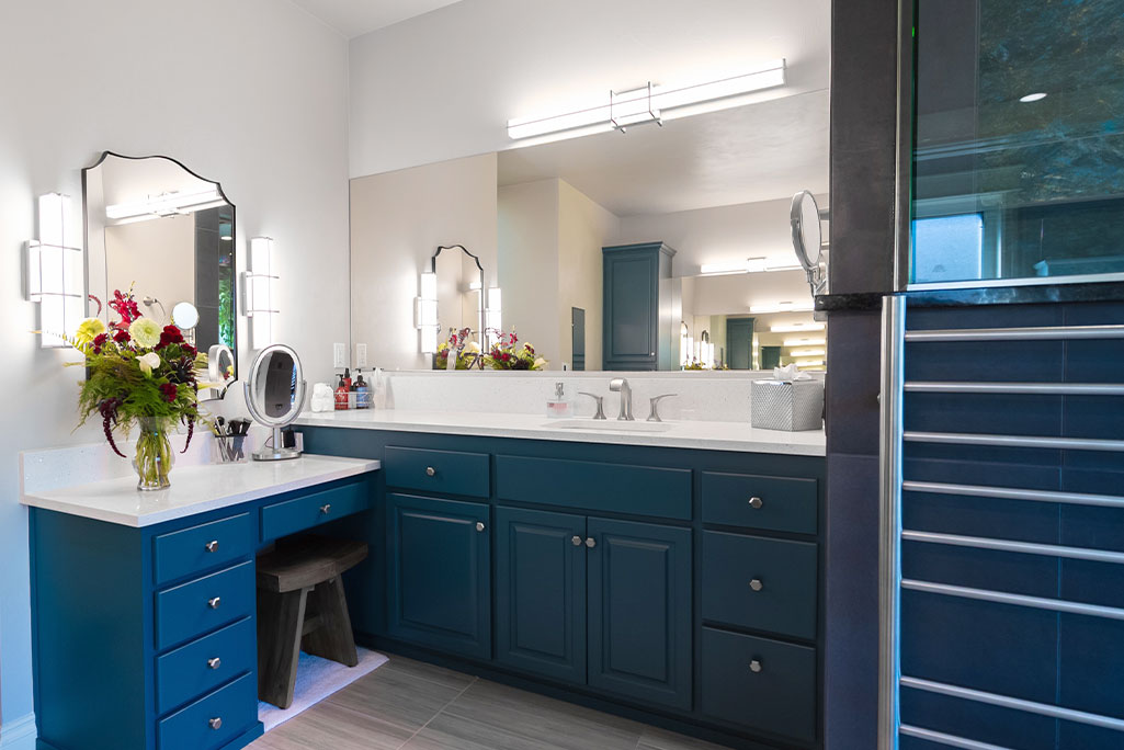 Master Bathroom remodel with Custom Dark Blue Vanity Master Bathroom remodel with Custom Dark Blue Vanity